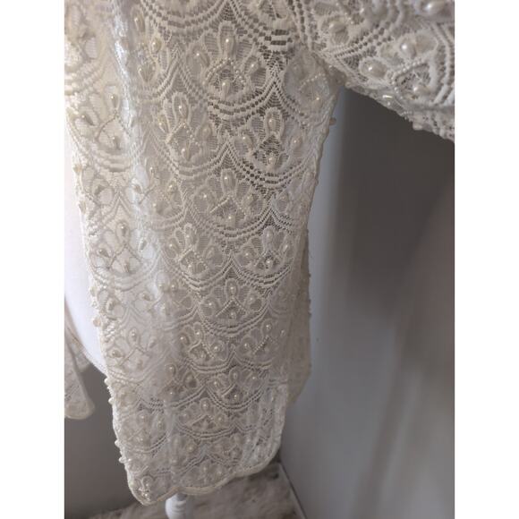 Vintage Scala beaded lace feminine pearl layering cardigan coverup XL - Picture 9 of 11